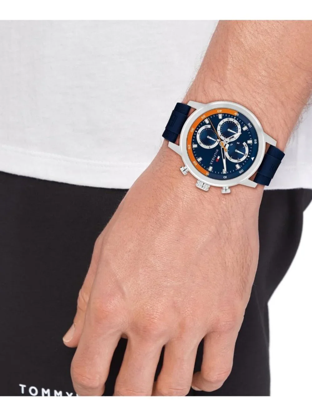 Men's Blue Quartz Multifunction Stainless Steel Case Oversized Crown Wrist Watch